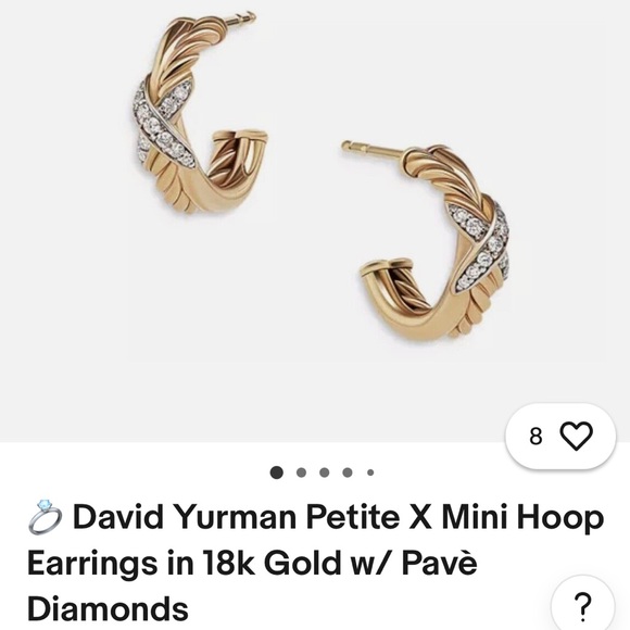 David Yurman petite gold pave diamond hoops - Picture 3 of 6
